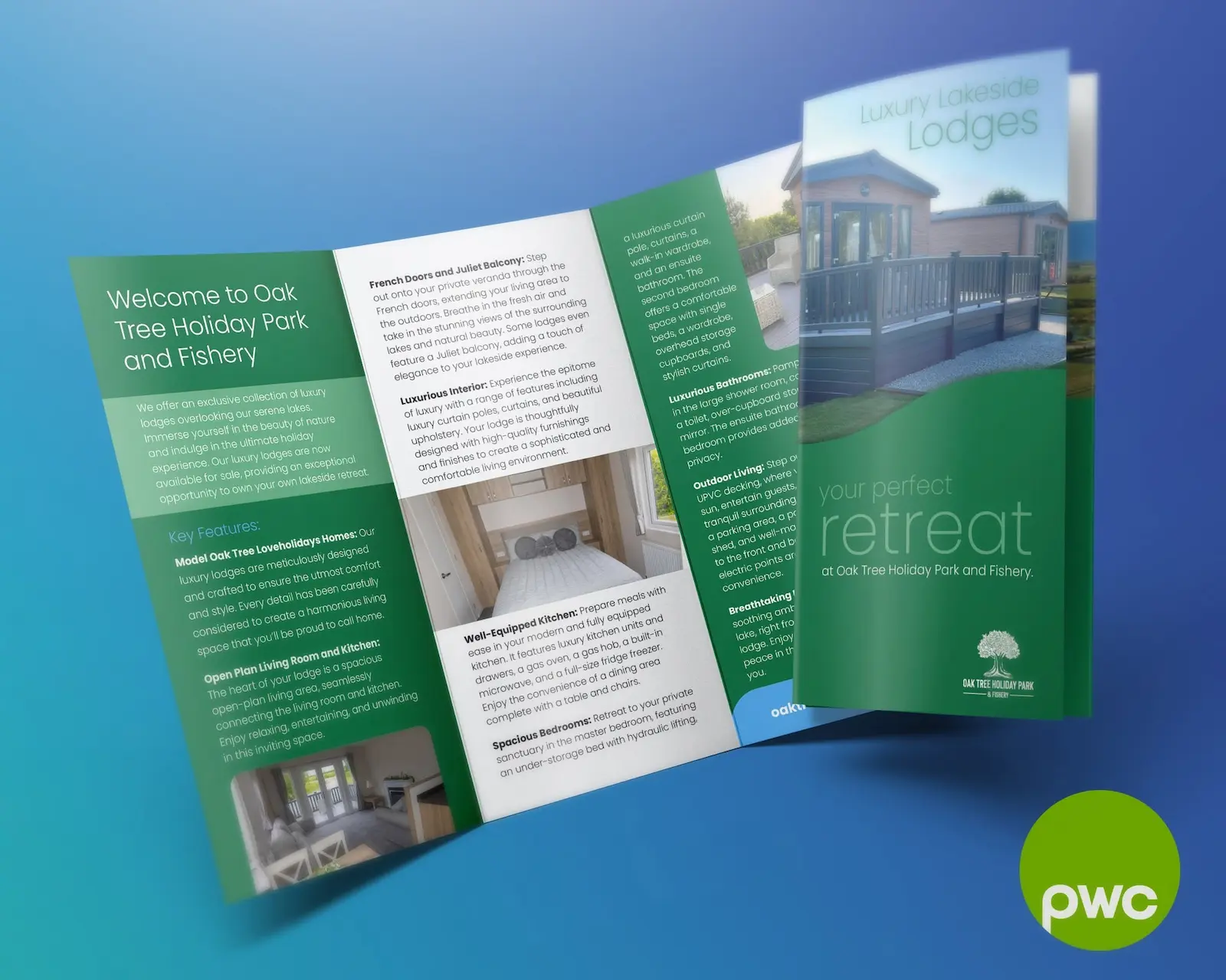 Luxury lodges brochure designed by Paul Walker Creative for Oak Tree Holiday Park