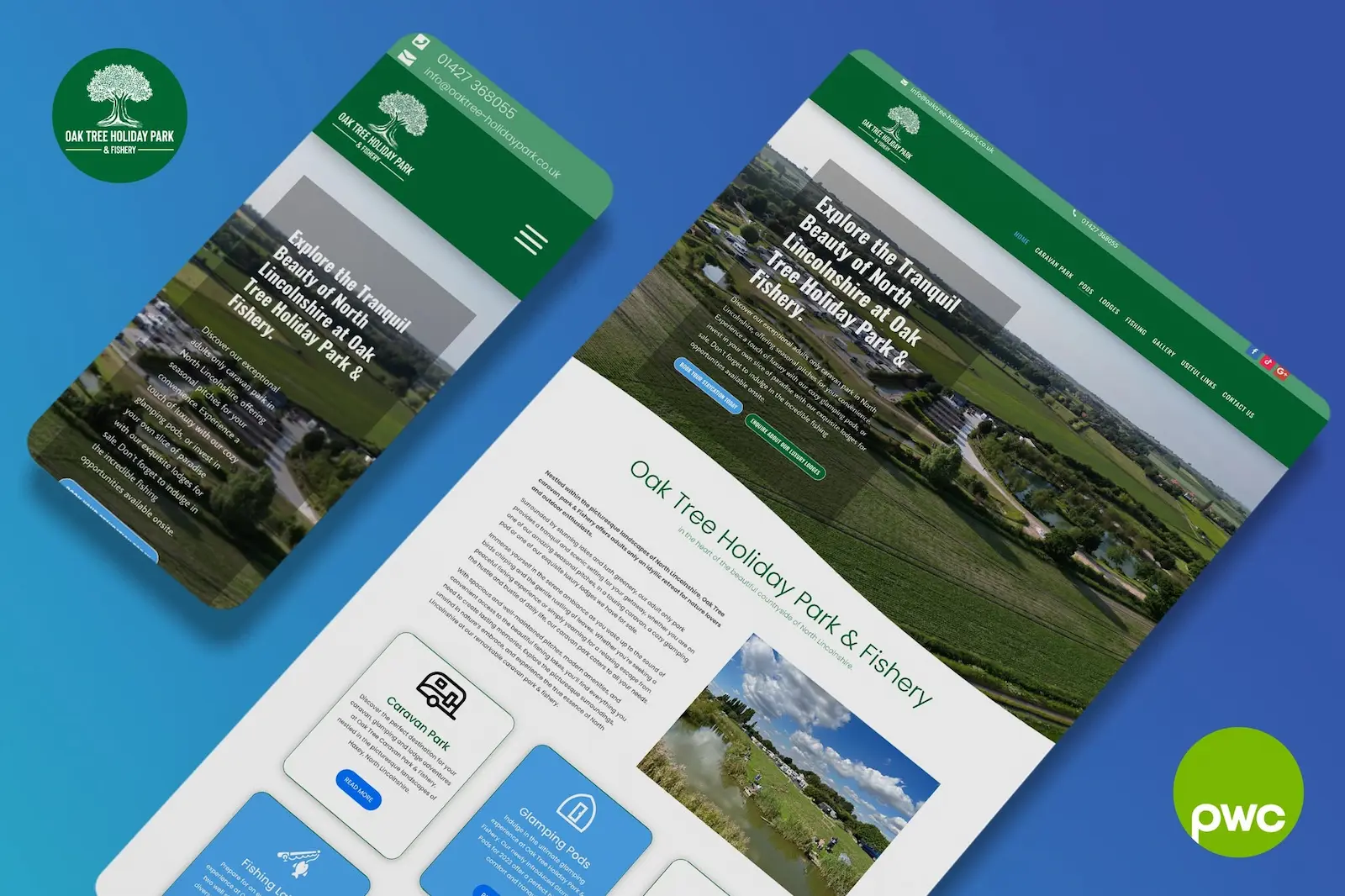 Oak Tree Holiday Park & Fishery website, redesigned by Paul Walker Creative